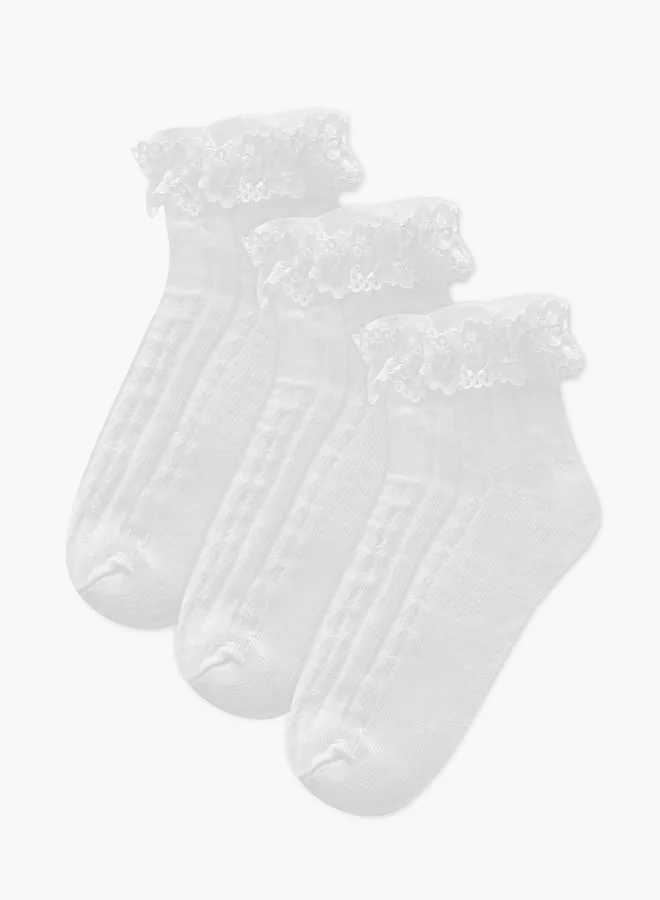 Flora Bella By Shoexpress Girls Ribbed Crew Length Socks with Frill Detail - Set of 3