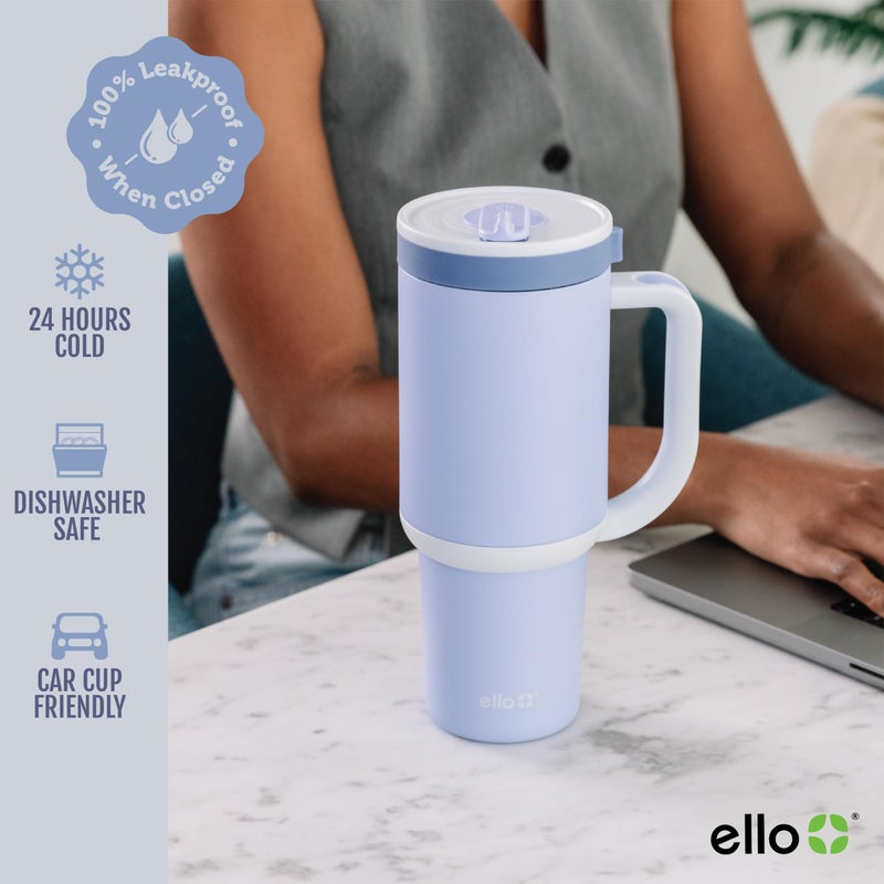 Ello Oasis 24oz Tumbler with Handle & Retracting Straw | Reusable Insulated Stainless Steel Cup 100% Leakproof, Gifts for Teens Women Men | Keeps cold for 24 Hours, Cup Holder Friendly, Twilight Blush - Image 4