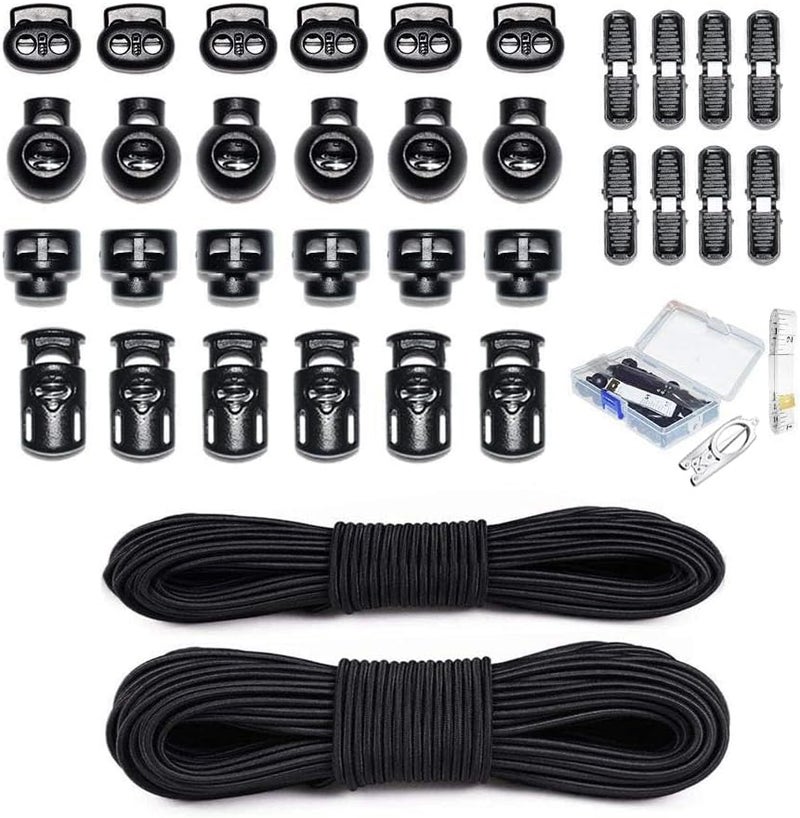 PERCARE 42 Pcs Cord Locks End Spring Toggle Stopper Zipper Pull Ends Fastener Buttons with 18 Yard Elastic Bungee Cord Stretch String for Drawstring, Shoelaces, Pants, Backpack, Bags, Luggage, DIY Crafting - Image 1