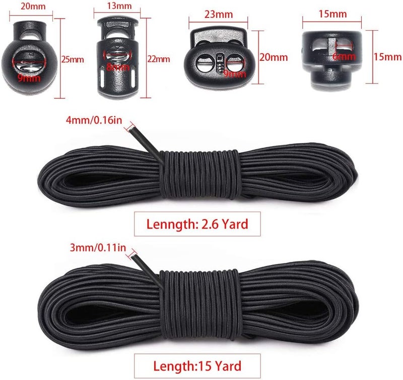 PERCARE 42 Pcs Cord Locks End Spring Toggle Stopper Zipper Pull Ends Fastener Buttons with 18 Yard Elastic Bungee Cord Stretch String for Drawstring, Shoelaces, Pants, Backpack, Bags, Luggage, DIY Crafting - Image 3
