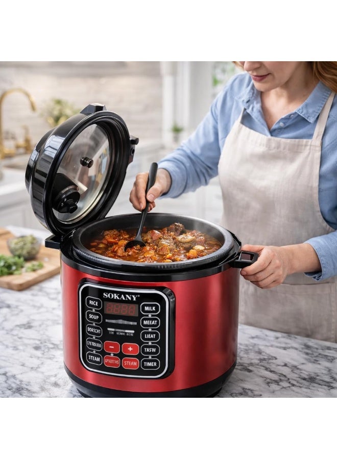 Sokany 5L 1000W Multi-Function Pressure Cooker, SK-2402 - Red - Image 3