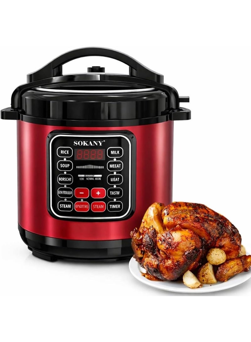 Sokany 5L 1000W Multi-Function Pressure Cooker, SK-2402 - Red - Image 1