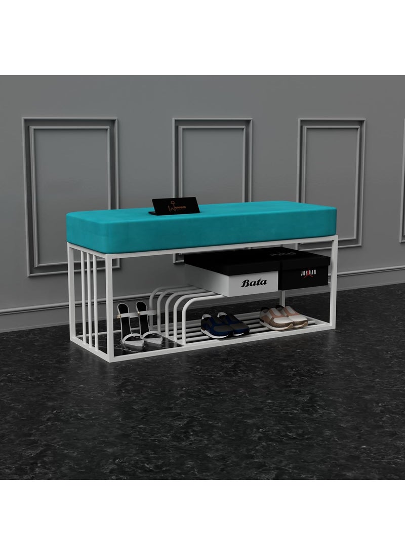 WooDinzo WooDinzo Shoe Rack Bench with Storage Ottoman Storage Footstool Bed End Table and Settee for Entryway Mudroom Livingroom Hallway Area and Bedroom 30 Inch White Blue 