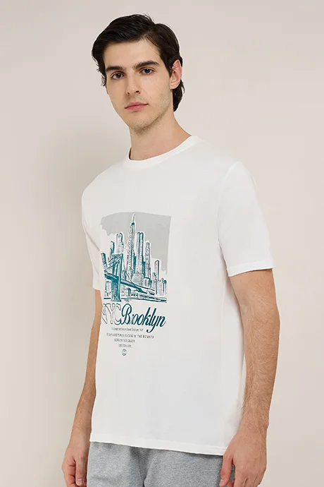 R&B Printed T-Shirt with Crew Neck and Short Sleeves
