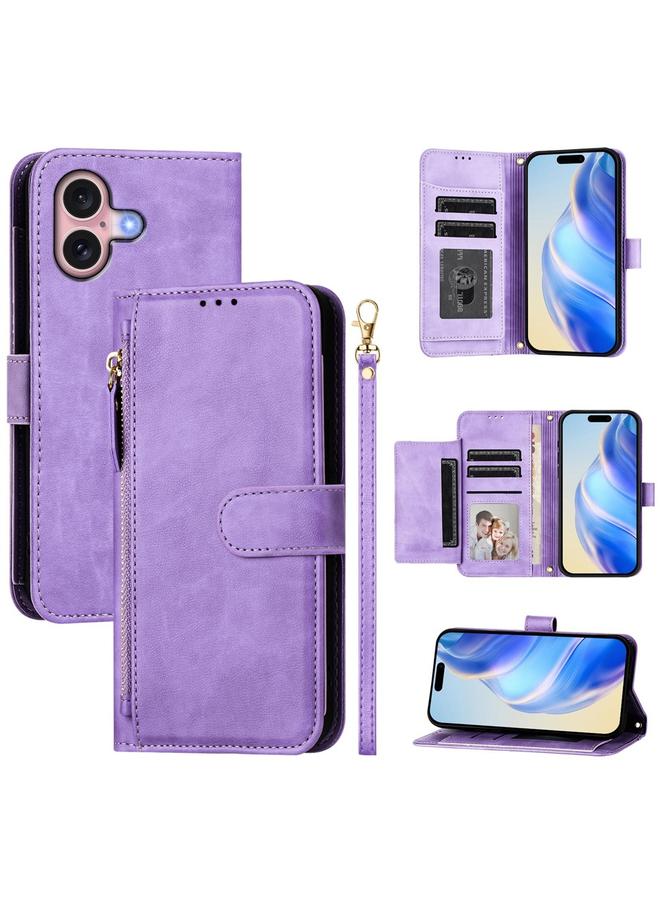 اس-توب جراب لهاتف iPhone 16 مزود بفتحات بطاقات متعددة وسحاب ومحفظة جلدية لهاتف iPhone 16 - Image 1