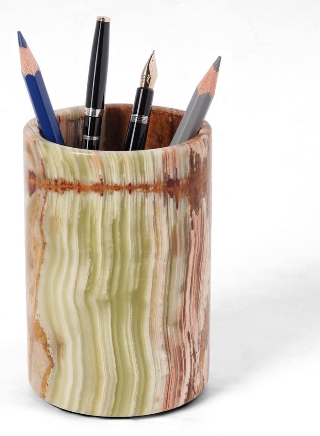 Radicaln Marble Stationary Holder Green Onyx 4" Handmade Pen Holder for Desk, Ideal for Desk Organizer, Workspace Accessories & School Stationary - Image 1
