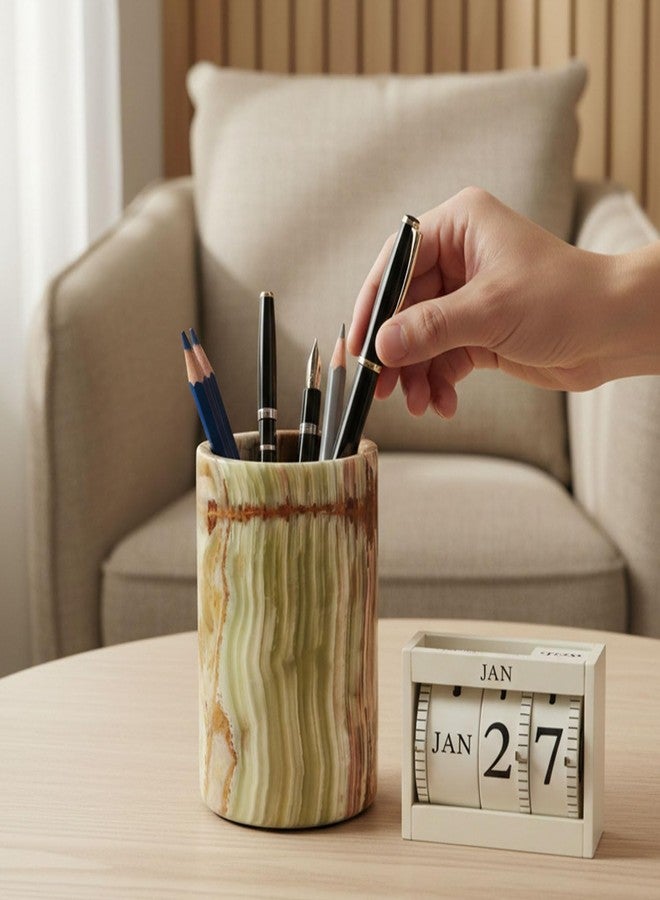 Radicaln Marble Stationary Holder Green Onyx 4" Handmade Pen Holder for Desk, Ideal for Desk Organizer, Workspace Accessories & School Stationary - Image 4
