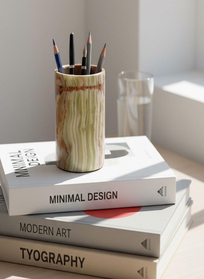 Radicaln Marble Stationary Holder Green Onyx 4" Handmade Pen Holder for Desk, Ideal for Desk Organizer, Workspace Accessories & School Stationary - Image 3