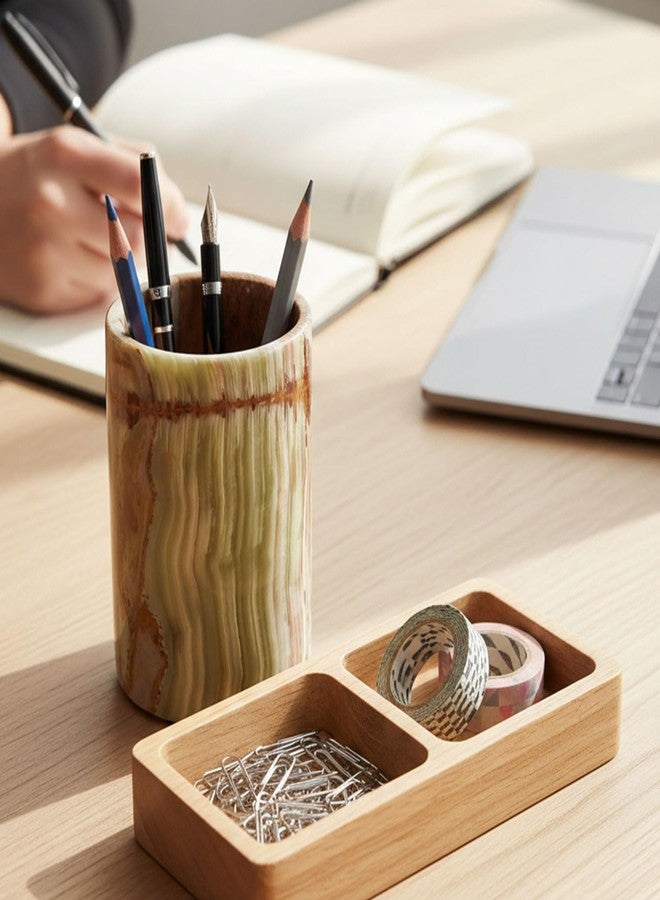 Radicaln Marble Stationary Holder Green Onyx 4" Handmade Pen Holder for Desk, Ideal for Desk Organizer, Workspace Accessories & School Stationary - Image 2