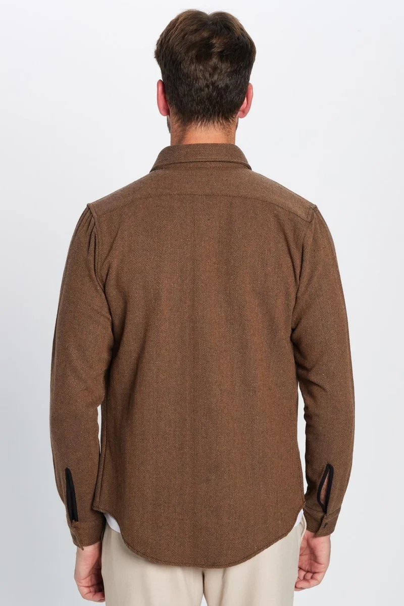 Tudors Men's Slim Fit Slim Fit Lumberjack Brown Button-down Collar Plain Winter Shirt