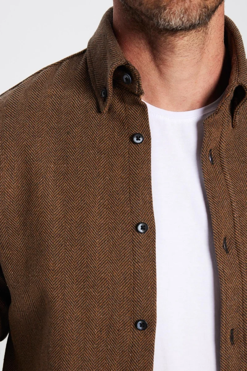 Tudors Men's Slim Fit Slim Fit Lumberjack Brown Button-down Collar Plain Winter Shirt