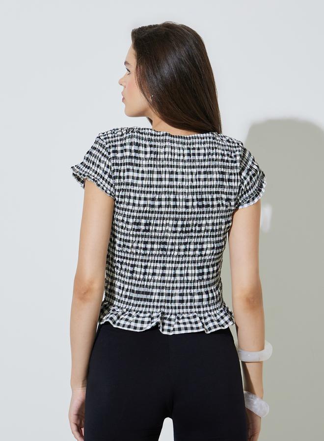 Take Two Black Gingham Ruffle Hem Smocked Top - Image 4