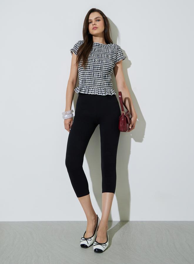 Take Two Black Gingham Ruffle Hem Smocked Top - Image 2