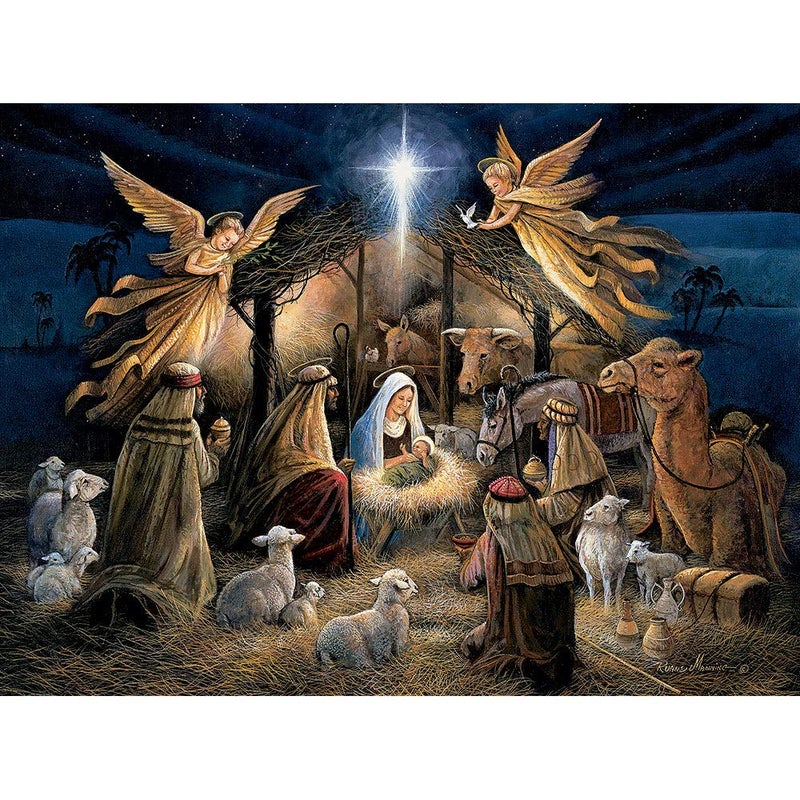 Bits and Pieces  in The Manger Jigsaw Puzzle for Adults  Nativity Scene Christmas Puzzle by Artist Ruane Manning  Religious Puzzle with Mary Joseph and Baby Jesus 1000 Piece Puzzle 20 x 27 - Image 3