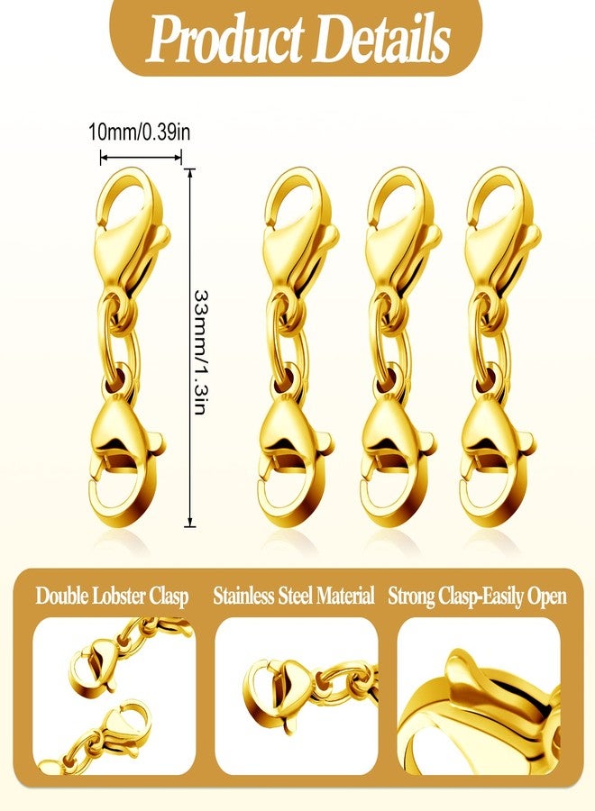 MTLEE Double Lobster Clasp Extender Double Claw Connector Bracelet Extension Clasp Small Bracelet Necklace Shortener for DIY Jewelry Making(1.3 Inch,Gold) - Image 2