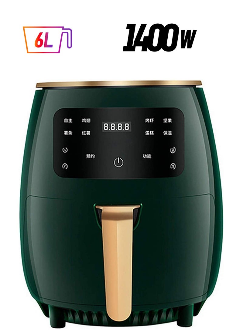 SILVER CREST Intelligent 6L Large Capacity Electric Oil Free Air Fryers French Fries Cooker Nonstick Deep Air Fryer With Timer Green  - Image 1