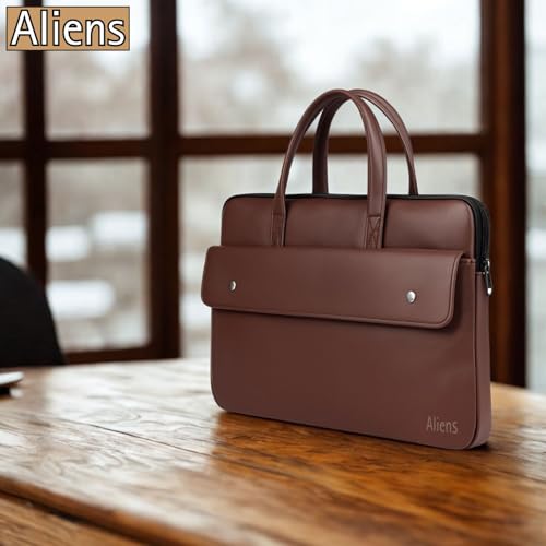 Aliens 14.1" Premium Vegan Leather Laptop Sleeve/Case Cover Bag, Padded Laptop Compartment Office Handbag for MacBook air/pro, Dell, Lenovo, Acer, Asus, Notebook, Tablet, ipad-BRW - Image 5