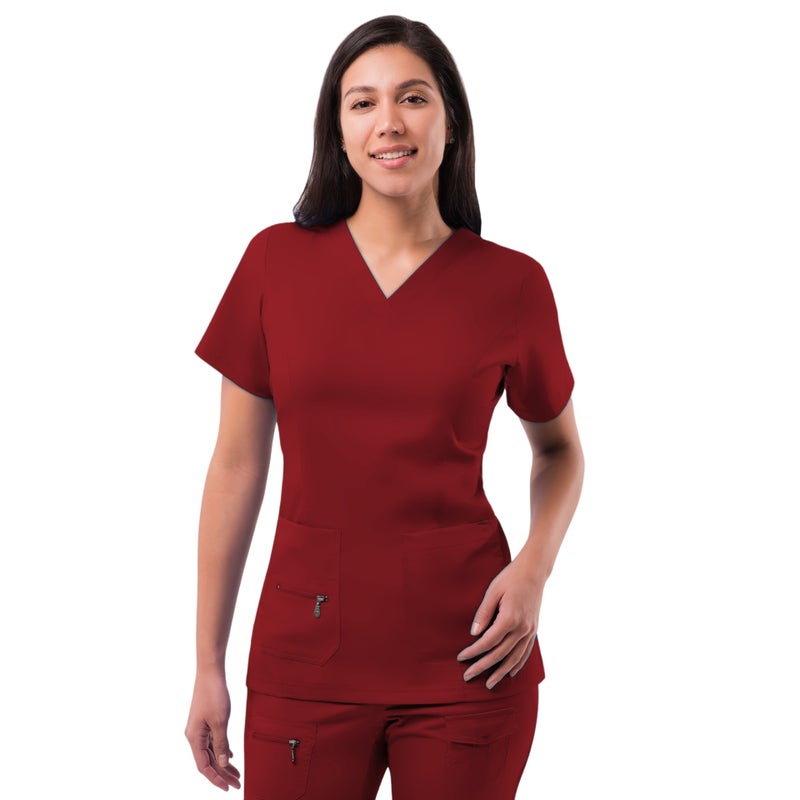 82021 Wine Red Set Summer Short Sleeve Medical Uniform for Pet Hospitals and Dental Clinics