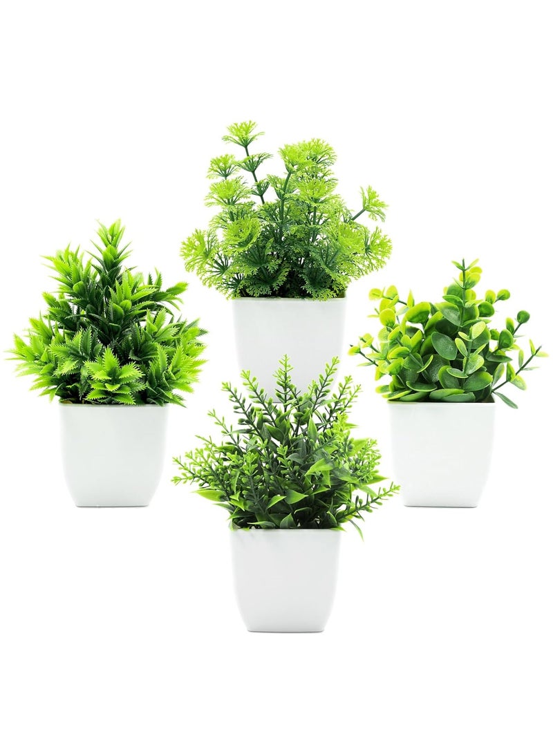 Generic 4Pcs Small Pack Fake Plants in Pots Artificial Eucalyptus Plant Mini Potted Faux Plants Indoor Small Plastic Lavender in Pots for Table Desk Bathroom Bedroom Office Home Farmhouse Decor  - Image 1
