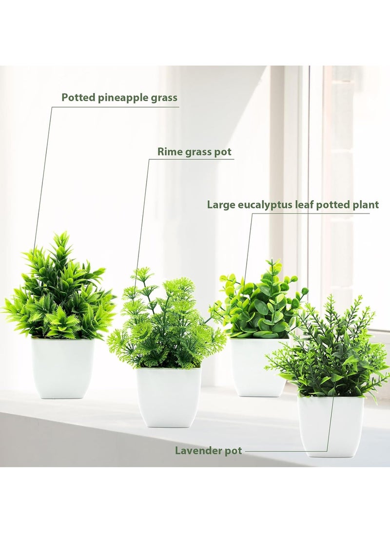 Generic 4Pcs Small Pack Fake Plants in Pots Artificial Eucalyptus Plant Mini Potted Faux Plants Indoor Small Plastic Lavender in Pots for Table Desk Bathroom Bedroom Office Home Farmhouse Decor  - Image 4