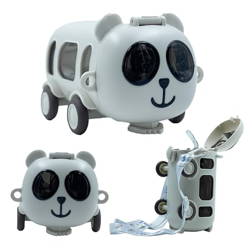 Dagcros Cute Panda Bus Shaped Water Bottle for Kids – 380ml Leak-Proof Bottle with Silicone Straw, Lock Lid, Portable Strap & Movable Wheels – Fun School Sipper for Boys & Girls - Image 1