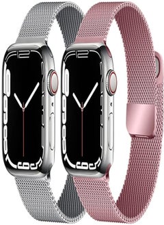 ecband [2 Pack] ecband Magnetic Metal Milanese Loop Band Compatible with Apple Watch Band 38mm 40mm 41mm, Adjustable Stainless Steel Mesh Strap Replacement for iWatch Series Ultra SE 8 7 6 5 4 3 2 1, 