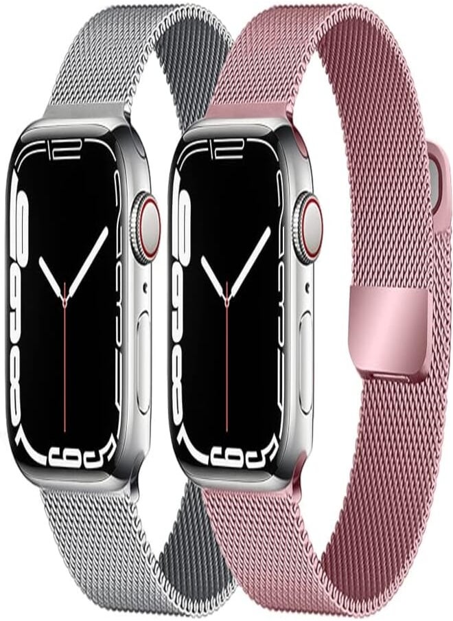 ecband [2 Pack] ecband Magnetic Metal Milanese Loop Band Compatible with Apple Watch Band 38mm 40mm 41mm, Adjustable Stainless Steel Mesh Strap Replacement for iWatch Series Ultra SE 8 7 6 5 4 3 2 1, 