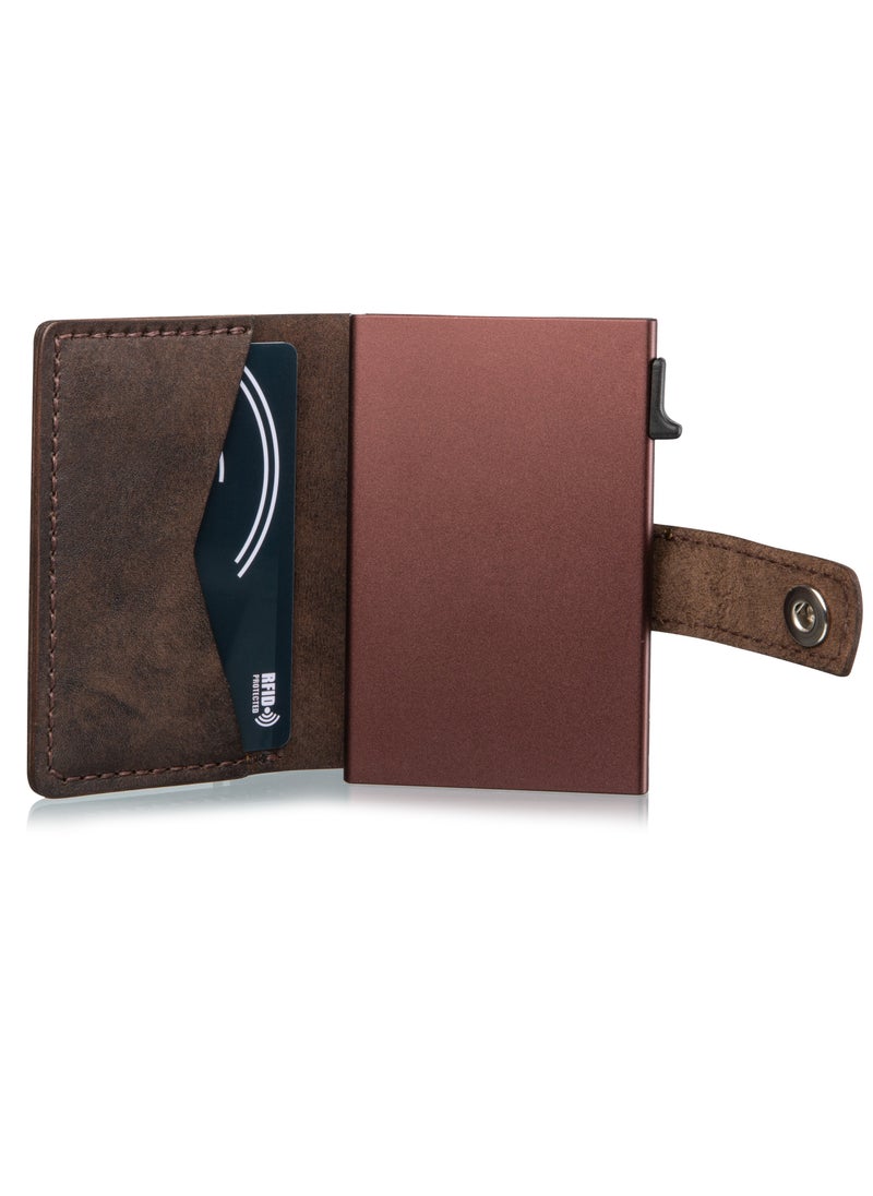 Generic CardGo Leather Wallet Dark Brown Stylish handcrafted RFID-protected slim cardholder with quick-access mechanism, premium leather, compact design, and gift packaging  - Image 2
