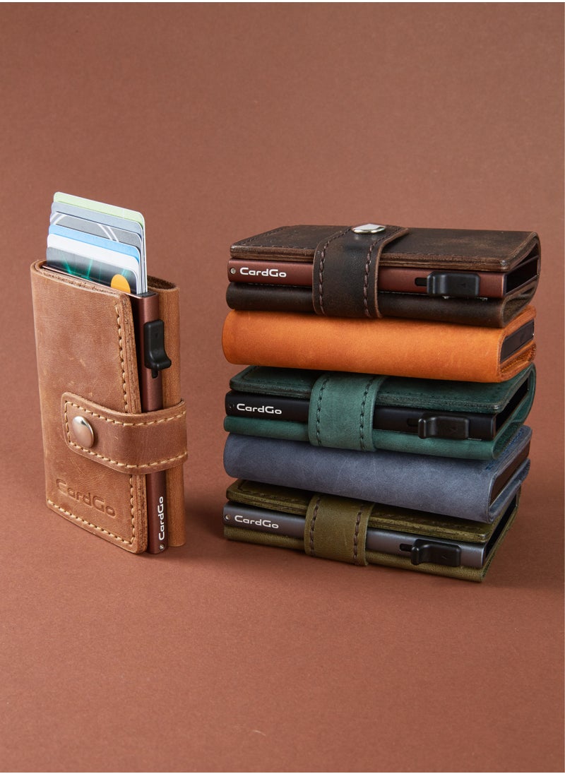 Generic CardGo Leather Wallet Dark Brown Stylish handcrafted RFID-protected slim cardholder with quick-access mechanism, premium leather, compact design, and gift packaging  - Image 3