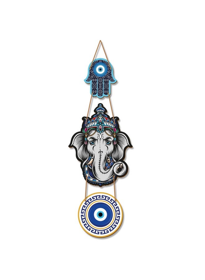 IT2M Wooden Elephant Evil Eye Wall Hanging for Wall Decor | Home Decor Items (16 X 6.5 Inches, DSS3