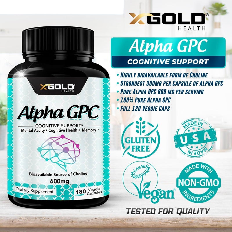 X Gold Health Alpha GPC Choline Supplement 600mg 99 Highly Purified Highly Bioavailable Source of Choline180 Veggie Capsules Cognitive Enhancer Nootropic Supports Memory  Brain Function Boosts Focus  Mood - Image 4