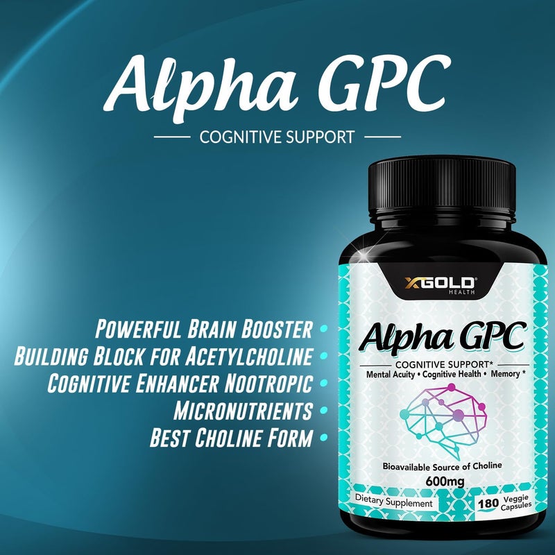 X Gold Health Alpha GPC Choline Supplement 600mg 99 Highly Purified Highly Bioavailable Source of Choline180 Veggie Capsules Cognitive Enhancer Nootropic Supports Memory  Brain Function Boosts Focus  Mood - Image 5