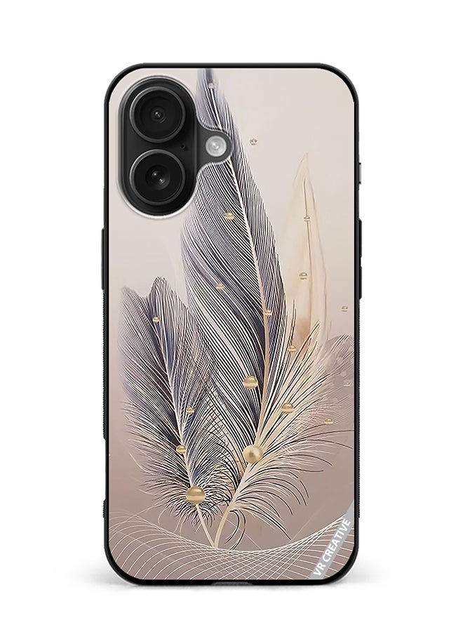 غطاء حماية لجهاز آبل آيفون 16 بتصميم فن ورقة الريشة متعدد الألوان