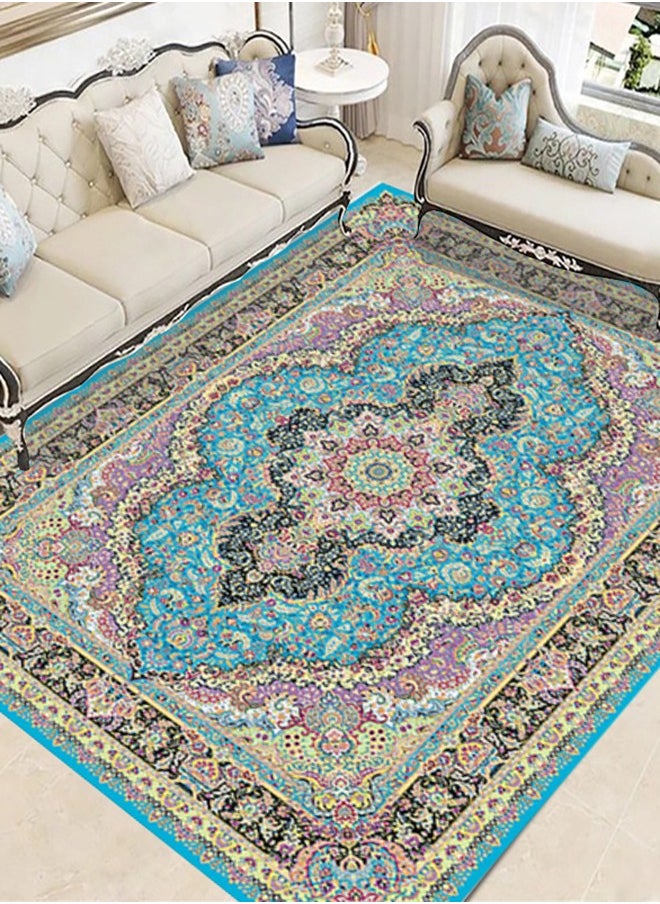 Arabest Blue Persian Living Room Carpet Indoor Accent Rug Non-Slip Washable Low-Pile Carpet for Dining Room and Bedroom, Rectangle, 120 x 160 cm  - Image 3