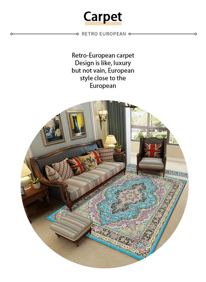 Arabest Blue Persian Living Room Carpet Indoor Accent Rug Non-Slip Washable Low-Pile Carpet for Dining Room and Bedroom, Rectangle, 120 x 160 cm  - Image 2