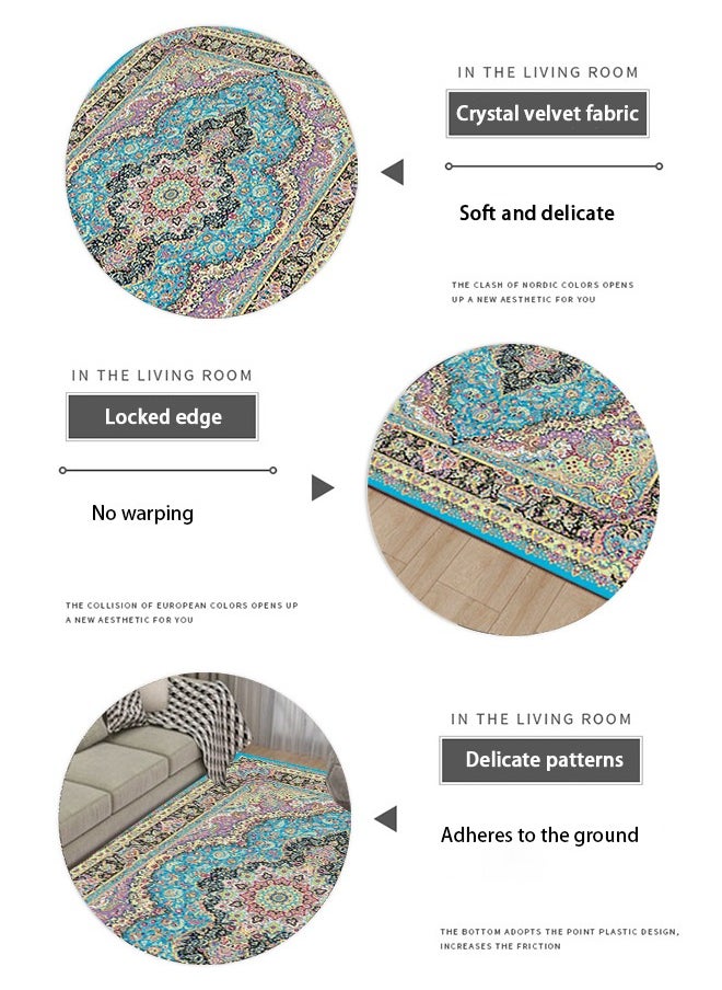 Arabest Blue Persian Living Room Carpet Indoor Accent Rug Non-Slip Washable Low-Pile Carpet for Dining Room and Bedroom, Rectangle, 120 x 160 cm  - Image 4