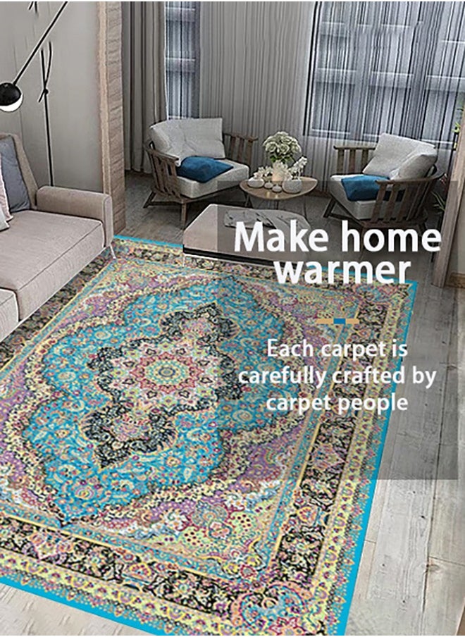Arabest Blue Persian Living Room Carpet Indoor Accent Rug Non-Slip Washable Low-Pile Carpet for Dining Room and Bedroom, Rectangle, 120 x 160 cm  - Image 5
