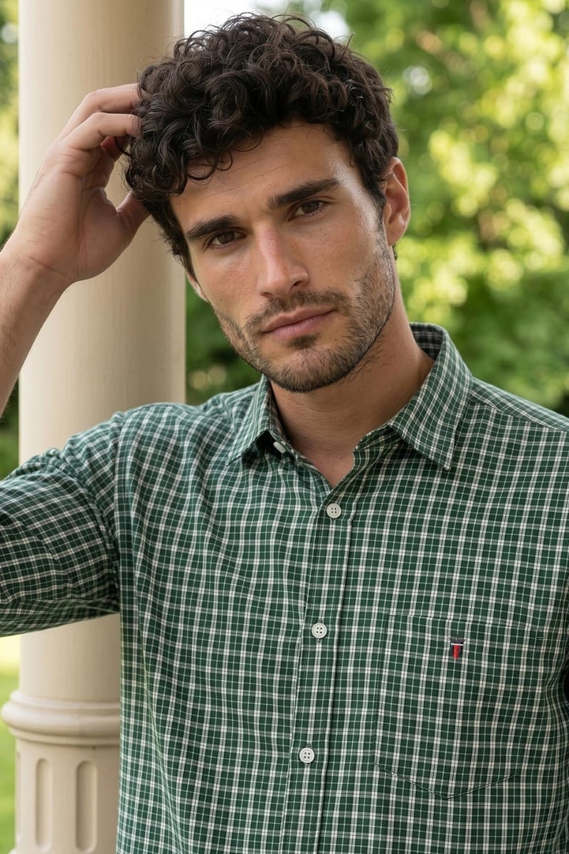 Louis Philippe Men Green Check Full Sleeves Casual Shirt - Image 5