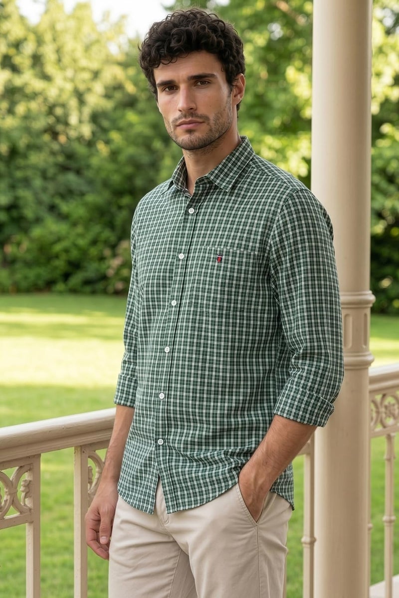 Louis Philippe Men Green Check Full Sleeves Casual Shirt - Image 4