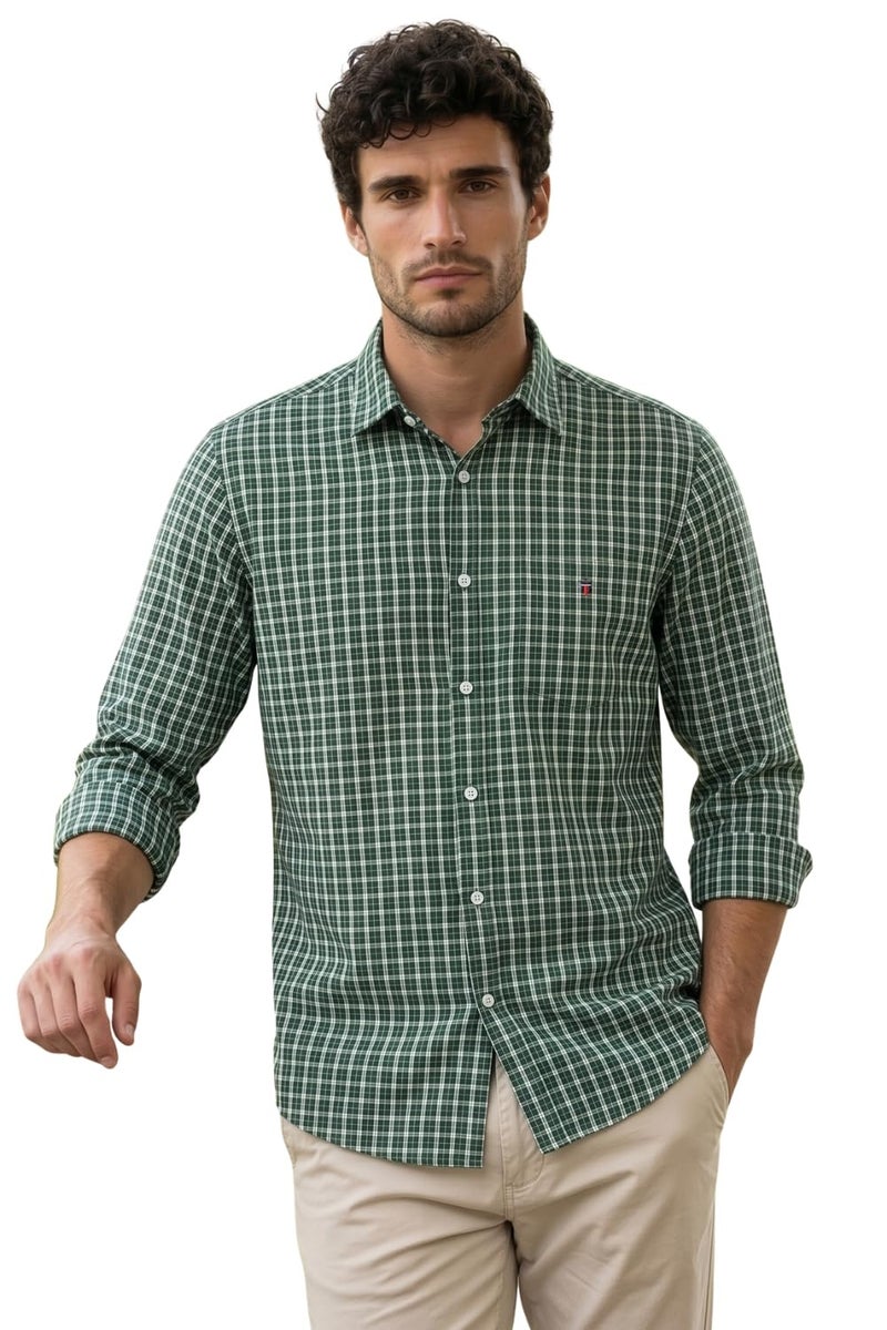 Louis Philippe Men Green Check Full Sleeves Casual Shirt - Image 1