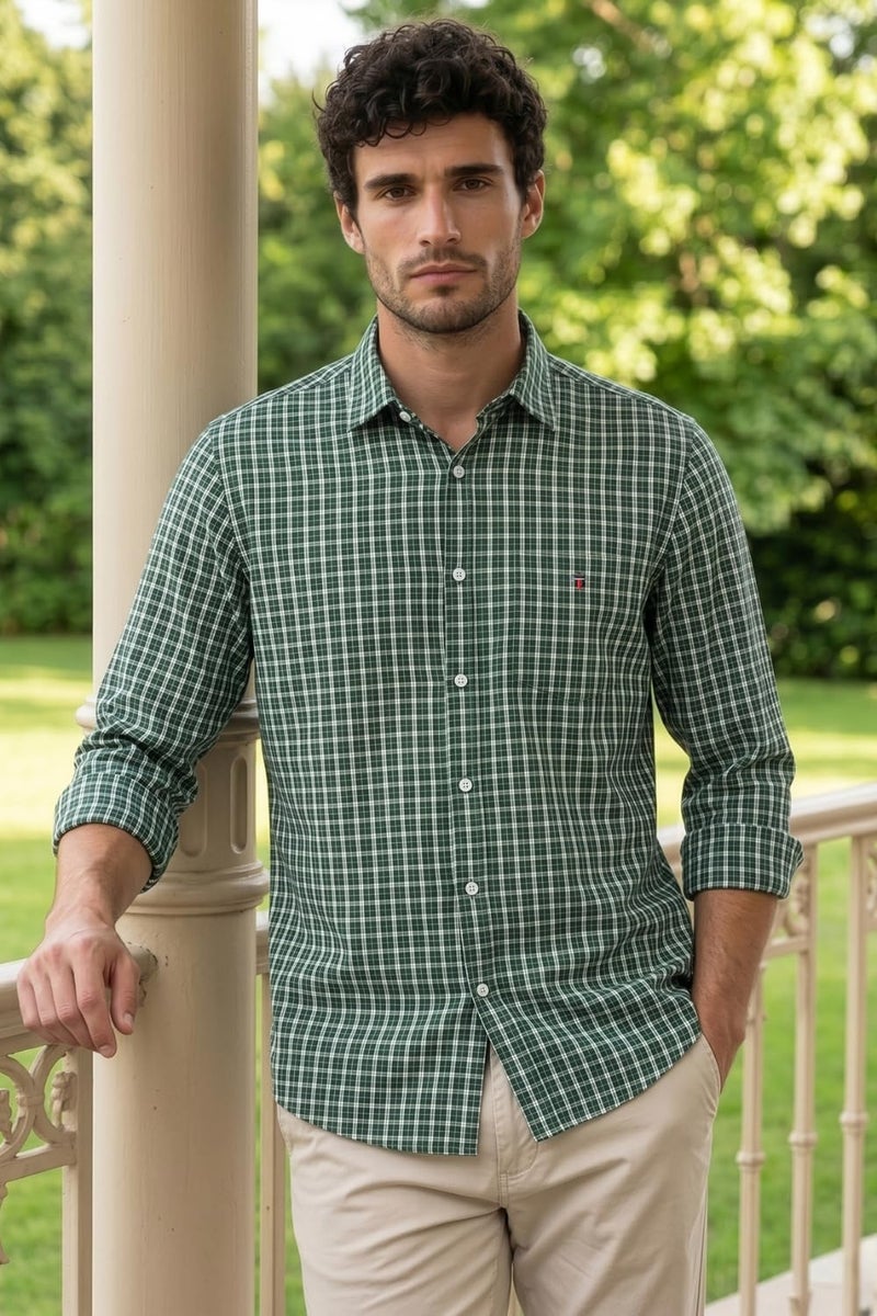 Louis Philippe Men Green Check Full Sleeves Casual Shirt - Image 2
