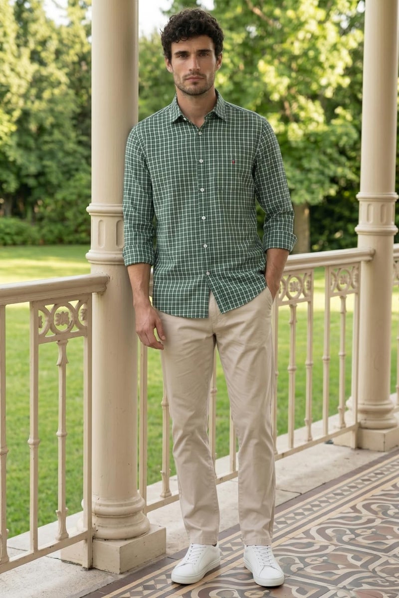 Louis Philippe Men Green Check Full Sleeves Casual Shirt - Image 3