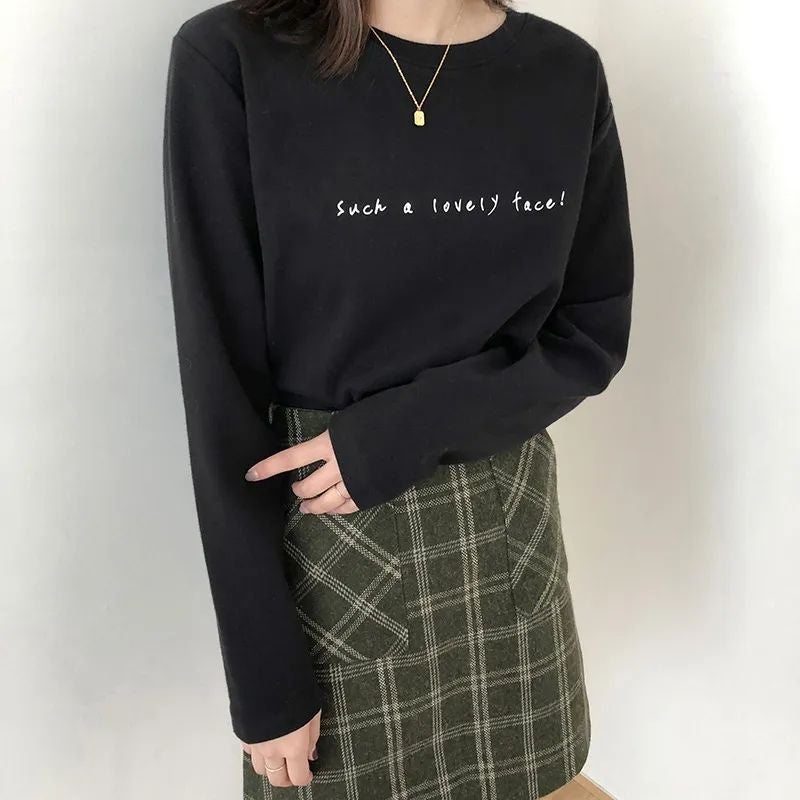 Double-sided Velvet Warm Long-sleeved T-shirt Women's Autumn and Winter New Korean-style Round Neck Loose fleece-lined Thickened Base Shirt - Image 4