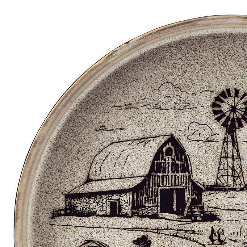 Pfaltzgraff Farmyard Rooster 12 Piece Farmhouse Style Dinnerware Set, Service for 4, Plate Bowl with High Rims, Rustic Design, Brown Black - Image 3