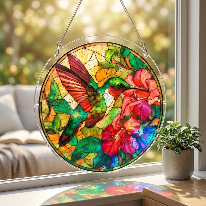 WesGen Acrylic Puzzles Suncatcher, 9.8 Inch Hummingbird Window Suncatcher Acrylic Puzzle, DIY Acrylic Suncatcher Jigsaw Puzzle Home Decor Art Gift - Image 5
