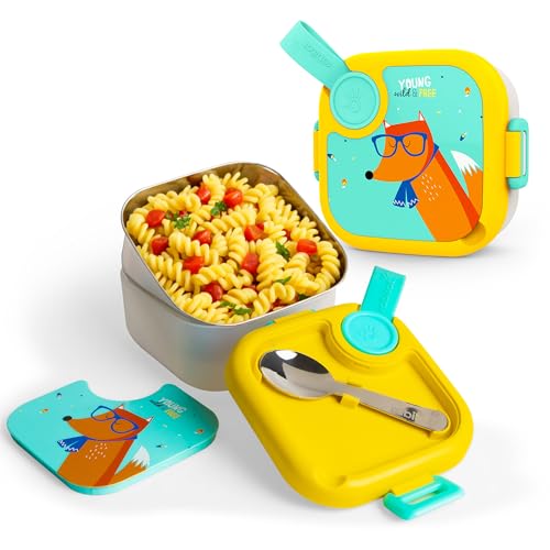 rabitat Lunchmate Mini Stainless Steel Lunch Box 500 ml | 1+1 Year Brand Warranty | Tiffin Box for School | Kanjak Gifts for Girls | BPA-Free Leak-Proof with Spoon | Young Wild and Free - Image 1