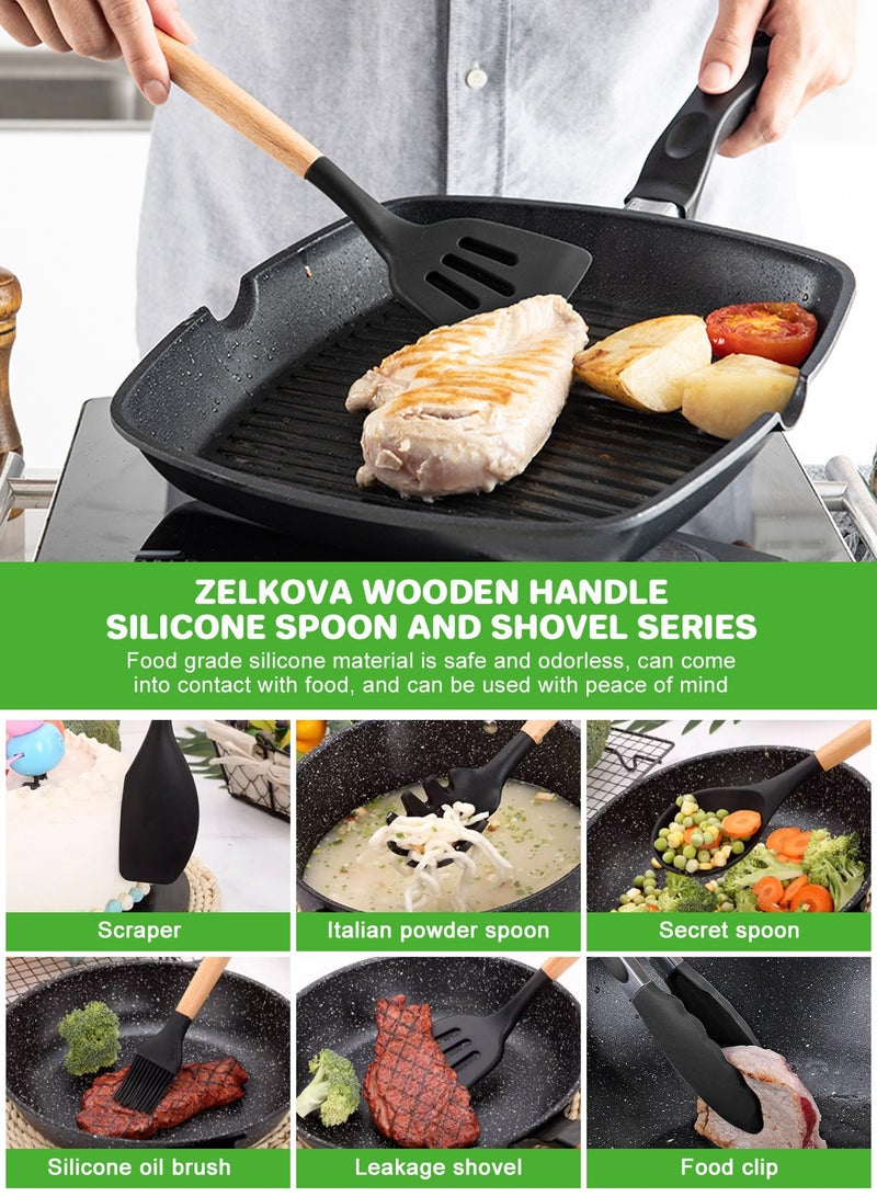 HomarKet Cooking Utensils Set,19 Kitchen Set Utensils Set with 11 Pieces Spatula Cooking Utensils,Heat Resistant Silicone Utensils 6 Piece Sharp Knife Set 2 Pieces Utensil Cutting Board (Black 19 PCS Set) - Image 4