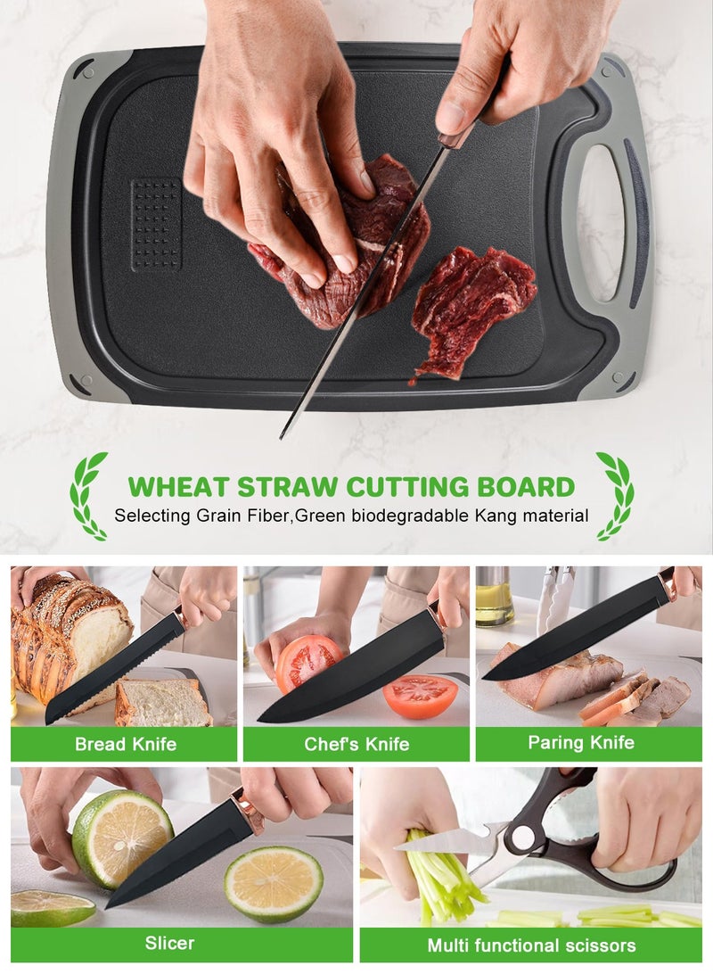 HomarKet Cooking Utensils Set,19 Kitchen Set Utensils Set with 11 Pieces Spatula Cooking Utensils,Heat Resistant Silicone Utensils 6 Piece Sharp Knife Set 2 Pieces Utensil Cutting Board (Black 19 PCS Set) - Image 5