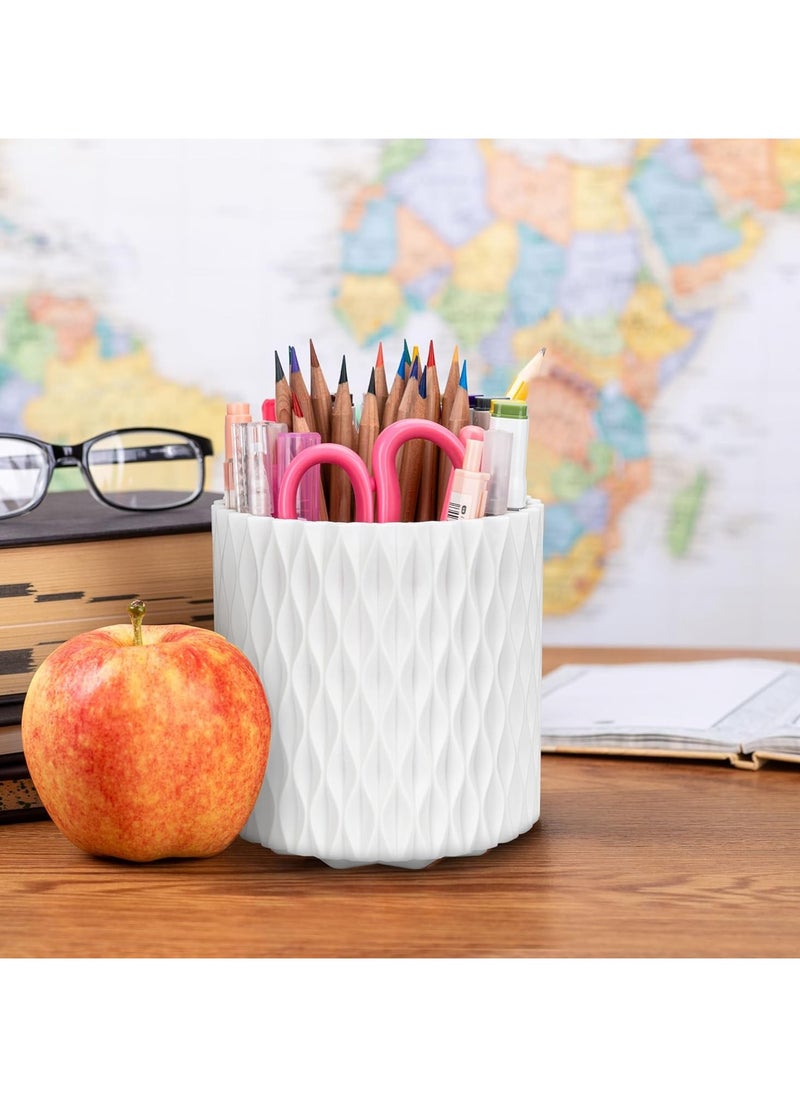 Generic - Rotating Pen Pencil Holder for Desk, 5 Slots Unique White Desk Pen Organizer Easthetic Desktop Supplies and Accessories for Women Girls, Pen Cup Pencil Caddy for Office Home Art Supply, White - Image 1