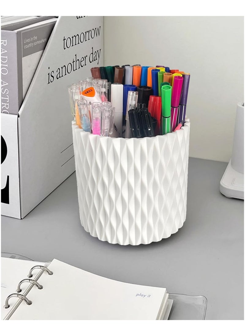 Generic - Rotating Pen Pencil Holder for Desk, 5 Slots Unique White Desk Pen Organizer Easthetic Desktop Supplies and Accessories for Women Girls, Pen Cup Pencil Caddy for Office Home Art Supply, White - Image 1